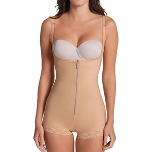 Leonisa Womens Firm Compression Open Bust Body Shaper Boyshorts 3XL Beige